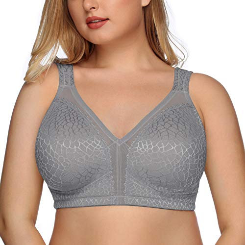 DotVol Reggiseno Base in Pizzo e Taglia Grossa Coppa Completa Non Schiuma Reggiseno Senza Fili Grigio 7G