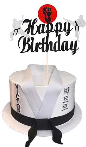 Arthsdite 1 x Karate-Kuchenaufsatz, Taekwondo-Thema, Kung-Fu-Sport-Kuchenaufsatz, Karate, Happy Birthday, Partyzubehör, funkelnde Party-Dekoration