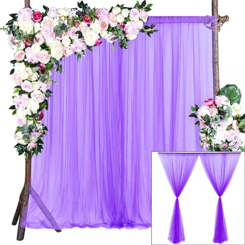 Egurs Chiffon Hochzeitsbogen Vorhang Tüll Querbehang Traubogen Drapier Durchsichtige Freihanddeko Hintergrund Hintergrundvorhang für Zeremonie Fotografie Partybühne Abschlussball Lila 70 * 215cm