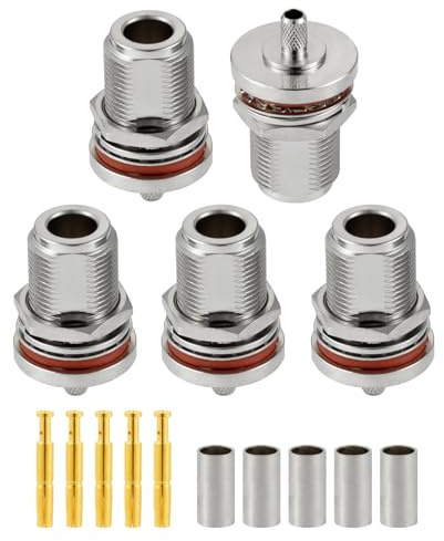 Vecys 5 PCS N Paratia Femmina Crimpare RF Connettori 50 Ohm N Femmina Jack RF Connettore Coassiale Adattatore per RG58 VLMR195 RG142 RG400 RF Coassiale Cavo