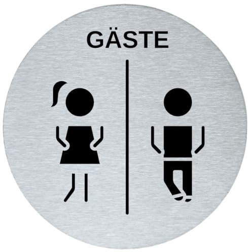 Stahl-Design Tebart WC Schild „Gäste“ rund 7,5 cm Edelstahl – graviertes Unisex-Piktogramm Damen/Herren – selbstklebend mit 3M Klebefläche – elegante Edeloptik & langlebige Türbeschilderung