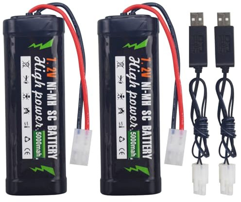 ZYGY 2PCS 7.2V 5000mAh NiMH Battery with KET-2P Plug with USB Charger for RC Truggy Buggy Tanks Racing RC Cars Trucks High Power with Tamiya Connector Battery