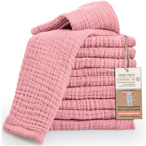 LAYNENBURG Lote de 10 paños para eructar bebé de Muselina Extra Suave - 100% algodón - 30x50cm - Oeko Tex 100 - paños de Muselina como pañales de Muselina o pañales de Tela (Rosa Viejo)
