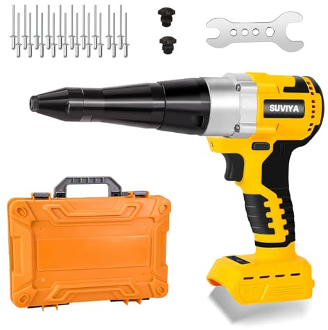 SUVIYA Pistola Remachadora inalámbrica Compatible con batería Dewalt de 20 V máx. (sin batería), Kit de Pistola de Remache eléctrica con una Caja de Kits, Kit de Herramientas de Remachadora ciega sin