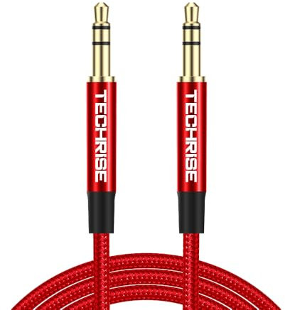 TechRise 3.5mm to 3.5mm Audio Cable, Aux Cable 2.5m,Headphone Cable, Nylon Braided Stereo Jack for Headphones, iPod, iPhone, iPad, Car, Soundbar, TV, PC, Speaker - Superior Sound TRS Cord (Red, 2.5M)