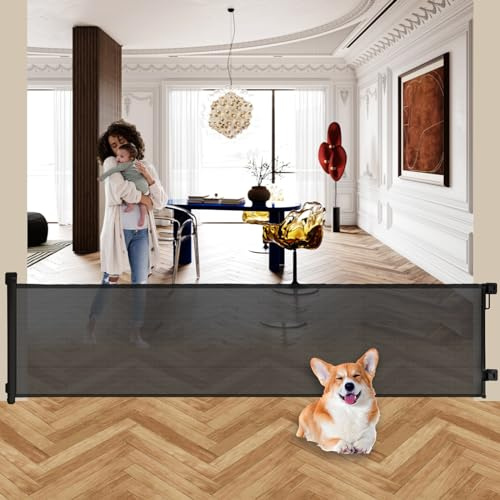 BECROWM 250cm/98 Inch Extra Wide Retractable Baby & Dog Gate for Large Openings, Safety Gate for Doorways & Wide Openings (Black, 250cm)