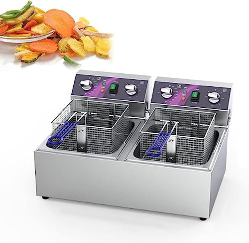 CASEGO Deep Fryer Tank 10 Litre 20 Litre, Electric Deep Fryer With Basket Stainless Steel Oil Fryer, Stainless Steel Countertop Tank Deep Fryer (Double)