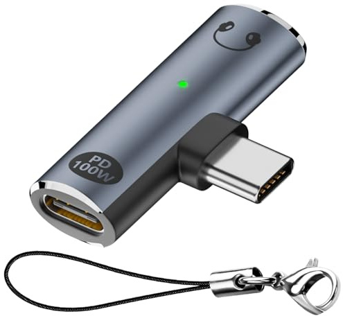 QIANRENON PD100W USB C Charge Auriculares 2 en 1 Adaptador Tipo C Macho a Hembra + TRRS 3,5 mm Hembra Carga Rápida 3.5 mm Auriculares Convertidor con Luz LED Orificio