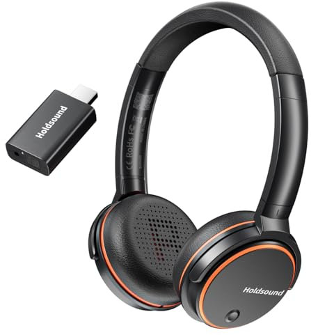 Holdsound Wireless Headphones for TV, TV Headphones Wireless for Seniors with USB Transmitter, 20hrs Playtime, Easy Setup, Higher Volume, 165FT Range, Orange