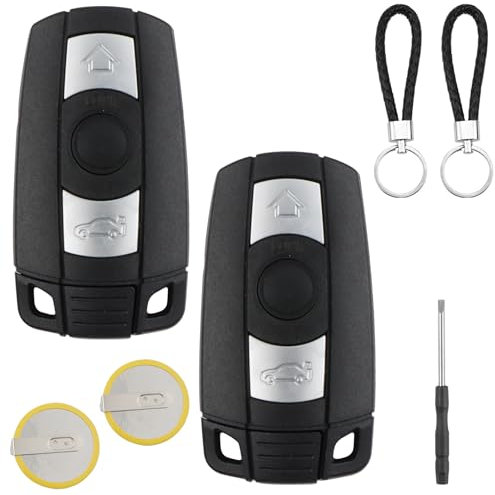 KingYH 2 Stück Autoschlüssel Gehäuse mit Batterie 3 Tasten Fernbedienung Schlüsselgehäuse und Schlüsselring Ersatzschlüssel Anwendbar für B-W Serie1 2 3 5 6 X1 X5 E81 E82 E87 E88 E89 E90 E91 E92 E93