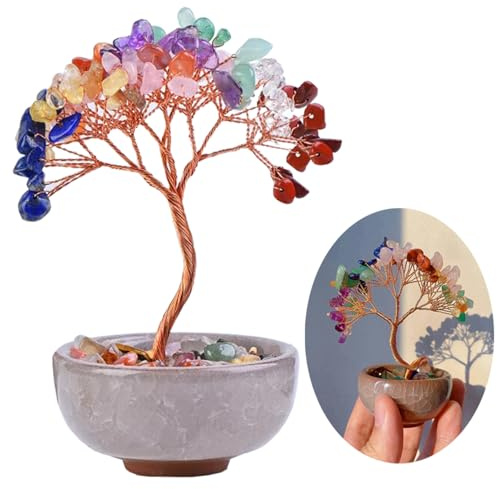 yealuusoon Multicolored Crystal Tree,Feng Shui Money Tree Handmade,Crystals Stone for Office Home Decor,Presents for Power/Love/Wisdom/Fortune Life
