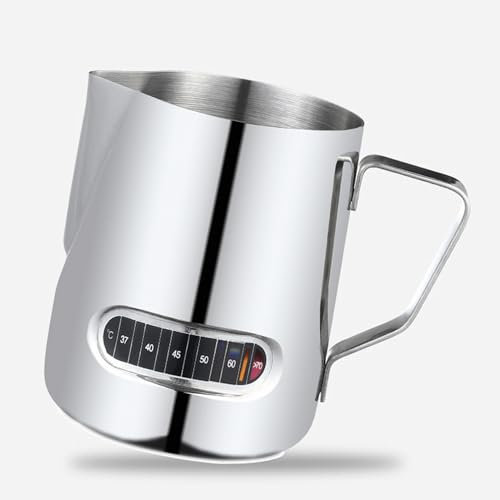 Tazza di latte in acciaio inossidabile con adesivo termometro, brocca schiuma di latte Cappuccino Accessori per macchine per latte per latte Accessori per latte Jug latte per (350ml)