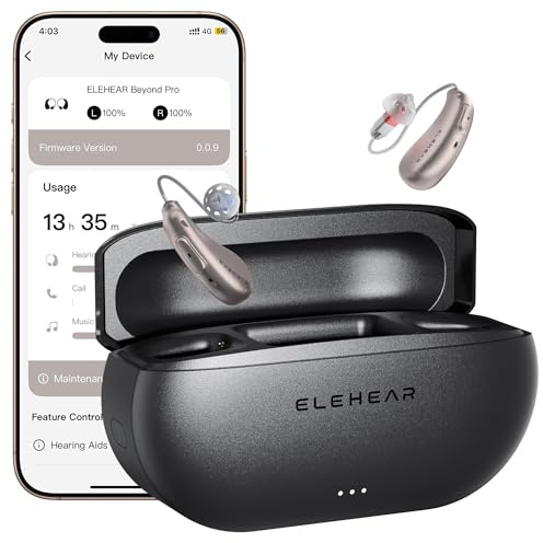 ELEHEAR-Beyond Pro Hearing Aids, Bluetooth Rechargeable OTC Hearing Aids for Seniors and Adults, Premium Sound Algorithm with VocClear 2.0, 30% Clearer Speech, Music Mode & Enhanced App, Champagne Gold