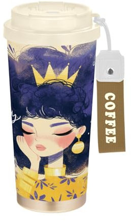 Queen - Bicchieri da viaggio per caffè da donna, con coperchio, in acciaio inox, isolati, per bevande calde e fredde, 500 ml, a prova di perdite