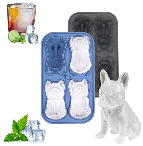 Moule à glaçons en forme de bouledogue français – Bac à glaçons 3D en silicone en forme de chien, moule à glace 3D à 6 cavités, pour whisky, thé glacé, café, cola et eau gazeuse, décoration de boisson