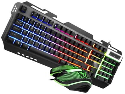 LOORGVEL Clavier Gamer Filaire Rétroéclairé RGB Métallique Ergonomique avec Souris USB pour PC Bureau Jeu Design Durable et Lumineux pour Joueurs