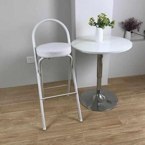 GSKDZG Sgabello Pieghevole Portatile 60cm 65cm 70cm 75cm Sedie Pieghevoli Imbottita, Sgabello Da Bar Rotondo Con Schienale E Poggiapiedi(White,65cm)