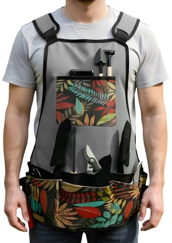 Genikeer Grembiule da Giardino - Grembiuli Da Lavoro Per Uomo Con Tasche,Accessorio Leggero Regolabile Adulti Per Lavoro Cucina Raccolta Giardino Grigliata BBQ Cottura Pittura