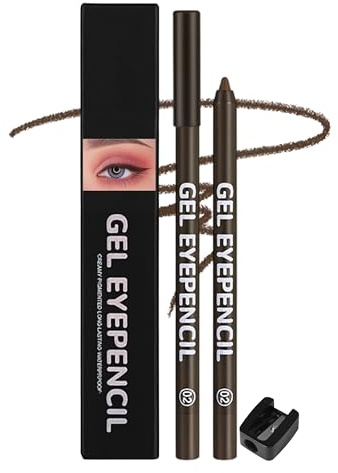 Erinde Krämig gel eyeliner, brun matt kajalpenna, vattentät och långvarig, torkbeständig, högpigmenterad, smidig applicering, med medföljande pennvässare, vässbar, för känsliga ögon, #02