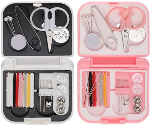 Reisenähset, Nadel Und Faden Set 2er Pack In Weiß Und Rosa, Tragbares Mini Nähset Mit Nähzubehör, Nähbeutel Für Zuhause Und Reise, Enthalten Nadeln, Faden, Knöpfe, Schere Und Maßband