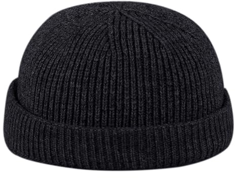 Clakllie Gestrickte Docker Cap Herren Verstellbar Seemannsmütze Cap Ohne Schirm Retro Brimless Hat Rolled Cuff Fischermütze Kurz