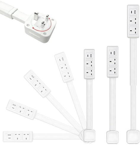 Rppiup Expandable Rotary Socket, Extension Socket Features USB-A USB-C & 2 AC Outlets, Outlet Extender UK, Hard-to-Reach Outlets in Narrow Places, Extends 17-27 Rotates 180° Plug Extension Plug