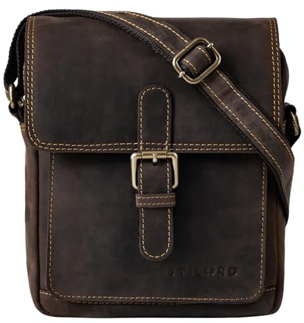 STILORD 'Martinez' Kleine Umhängetasche Herren Leder Vintage Messenger Bag klein für 9,7 Zoll iPad Tablethülle Männer Handtasche Echtleder, Farbe:novello - braun