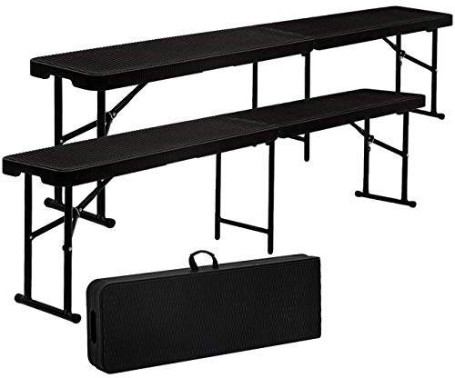AMANKA 300kg Bierbank 2er Set - 184x30x43 Rattan-Optik Wetterfest Klappbar Kunststoff Bank Sitzbank