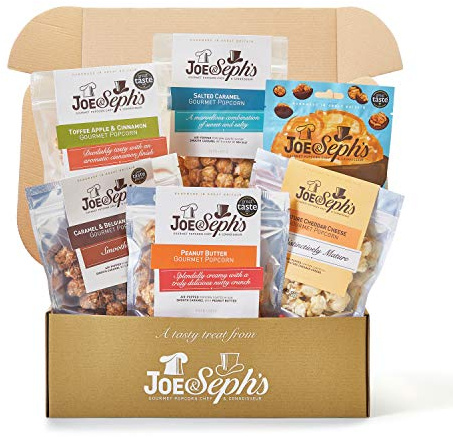 Joe & Sephs Movie Night In Box (1x500g) | Chocolate Bites and Gourmet Popcorn, 7 flavours, movie night snacks, gifts for men and women, air-popped, sweet and salty flavours