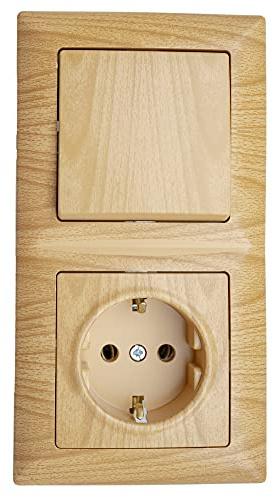 Günsan Visage - Enchufe con interruptor, empotrable, aspecto de madera de roble, 16 A, Schuko (tipo F de 2 pines), color marrón