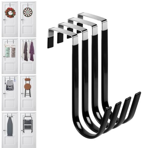 Damita Over The Door Hooks 4 Pack Over The Door Towel Hanger for Coat Hangers Sturdy Stainless Steel Hooks for Hanging Coats Black