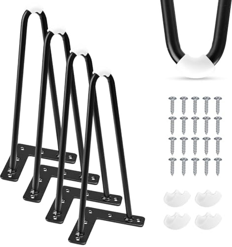 TCHOSUZ 8 Inch Hairpin Table Legs 4 PCS Heavy Duty Mid-Century Modern Black | Cold-rolled steel, Rustproof, Pre-drilled holes with Screws, Floor Protectors incl., DIY for Coffee Table Cabinet Nightstand