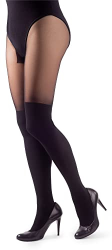 NOQ Strumpor imitation strumpbyxor matt semi sheer damer sexig överknä-mönster kontor dejt mönstrad outfit, Attraction Nero/Nero, L