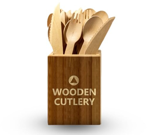 Lot de 300 couverts en bois,Lot de fourchettes, couteaux, cuillères en bois de bouleau,Recyclables et biodégradables, fête, pique-nique et barbecue