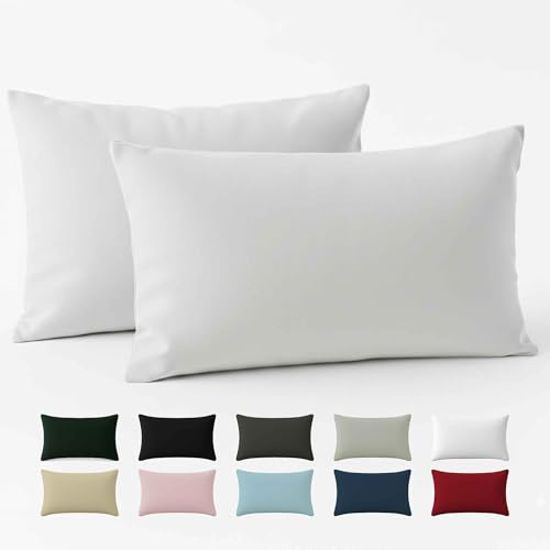 Kissenbezug 40 x 80 Renforcé Baumwolle (2er-Set) - Weiss - Dicht gewebt mit 57 Fäden/cm² - Kissenbezug 40x80 cm - Oeko Tex Zertifiziert - Dreamzie
