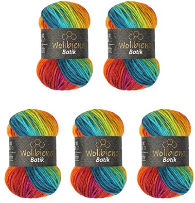 Wollbiene Batik 2060 2060 - Ovillos de lana con degradado (5 unidades, 100 g, 500 g), multicolor