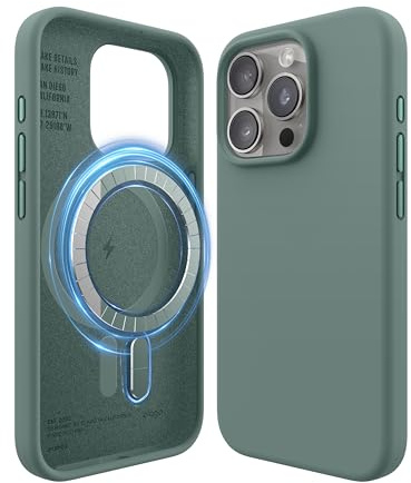 elago Magnetische Silikon Hülle für iPhone 15 Pro | Kompatibel mit MagSafe, integrierte Magnete, Premium-Silikon, Rundumschutz (Nachtgrün)
