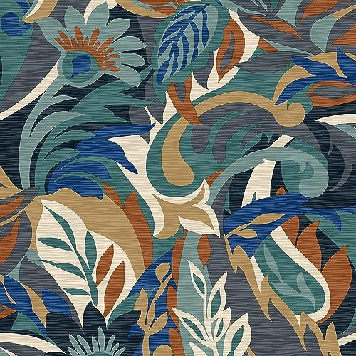 Belgravia Decor Casa Leaf Wallpaper - Modern Wallpaper for Living Room, Bedroom, Fireplace - Decorative Luxury Floral Wall Paper with Leaves & Flower Pattern (Blue & Teal Green)