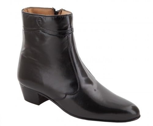 Genérico Stivale corto uomo in pelle caprina cerniera - Stivaletto tacco cubano 4 cm - Ballo Tablao Flamenco Sevillanas - Suola in pelle - MOYA 50 - Made in Almansa, Nero , 42 EU