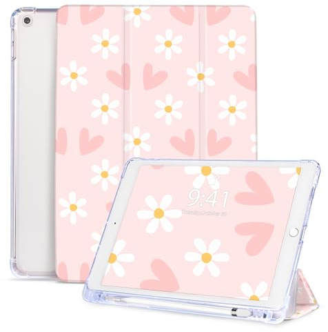 Vozehui Schutzhülle für iPad 9. / 8. / 7. Generation mit Stifthalter, dreifach faltbarer Ständer, automatischer Schlaf- und Wachmodus, stoßfeste Hülle mit transparenter Rückseite