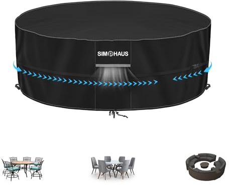 SIMPHAUS Bache Table Ronde Exterieur Housse Table de Jardin Bache pour Table Ronde et Chaise de Jardin Protection Table Exterieure Ronde Housse Meuble Jardin 420D Oxford Tissu Imperméable Ø160x80cm