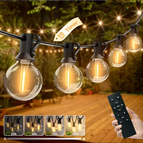 Woolmug Catena Luminosa Esterno con Telecomando, 23M/76FT 30+3 G40 Lampadine Luci da Esterno Giardino Dimmerabile, Lampade da Esterno Giardino Impermeabile Illuminazione per Gazebo