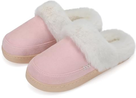 NineCiFun Vintertofflor för kvinnor och män varma fluffiga plyschtofflor halkfria utomhus/inomhus platta stugskor, ROSA, 40/41 EU