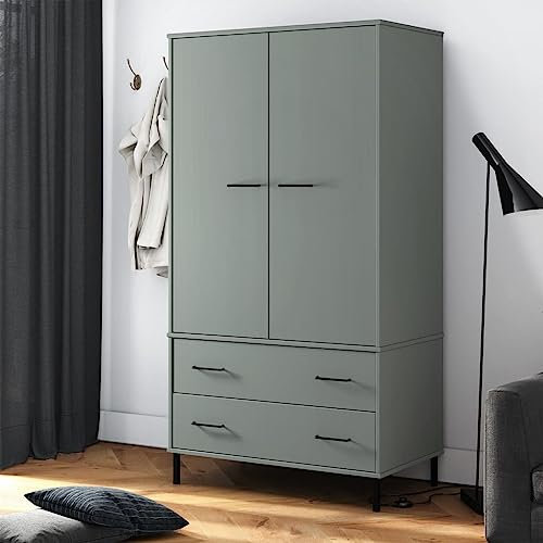Furniture Home Tools Wardrobe with Metal Legs Grey 90x55x172.5 cm Solid Wood OSLO