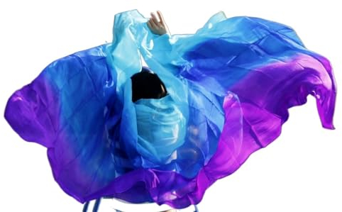 Bauchtanz Seidentuch Bauchtanz-Schleierschal aus Seide for Damen, 100% Seidenschleier, Bauchtanz, Weiß + Türkis + Königsblau Bauchtanz Tuch (Color, Size : 400x114cm)