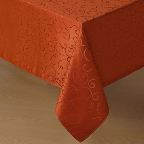 Romanstile Nappe Automne Rectangulaire 240x140 cm Anti Tache Orange Jacquard Nappe Extérieurs Résistant à l'eau,Lavable Tissu Protection Grande de Table pour Jardin,Anniversaires,Fete,Mariage,Hôtel