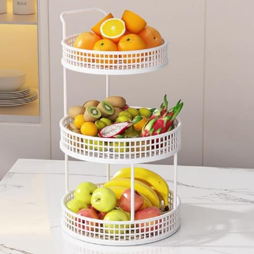 JUNYFFF Cesta De Frutas Metal - Fruteros De Cocina Modernos Gran Capacidad De 3 Niveles - Soporte para Frutas/Tazones De Fruta - 44 X 21Cm,Blanca