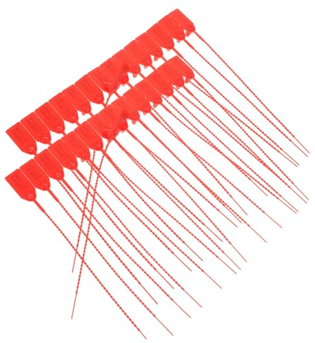 Hoement 100pcs Red Self-Locking Cable Ties with Tamper-evident Security Labels for Anti-Theft and Logistics Use, Sturdy Pp Material for Clothing, Shoes, and Parcel Protection