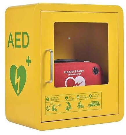 AED-Schrank, AED-Defibrillator-Aufbewahrungsschrank, wandmontierte Defibrillationsalarmbox mit Licht und Alarmsystem, Doppelschaltersteuerung, Metallstahlplatte und passend für die meisten AED-Modelle