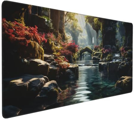 Gaming Mauspad XXL Landschaft Mousepad 800x400x4mm Baum Verlängertes Mauspad Schreibtischauflage,Genähte Kanten Mauspad,Verbessert Präzision Geschwindigkeit Wasserdicht Geeignet für Büro und Spiele